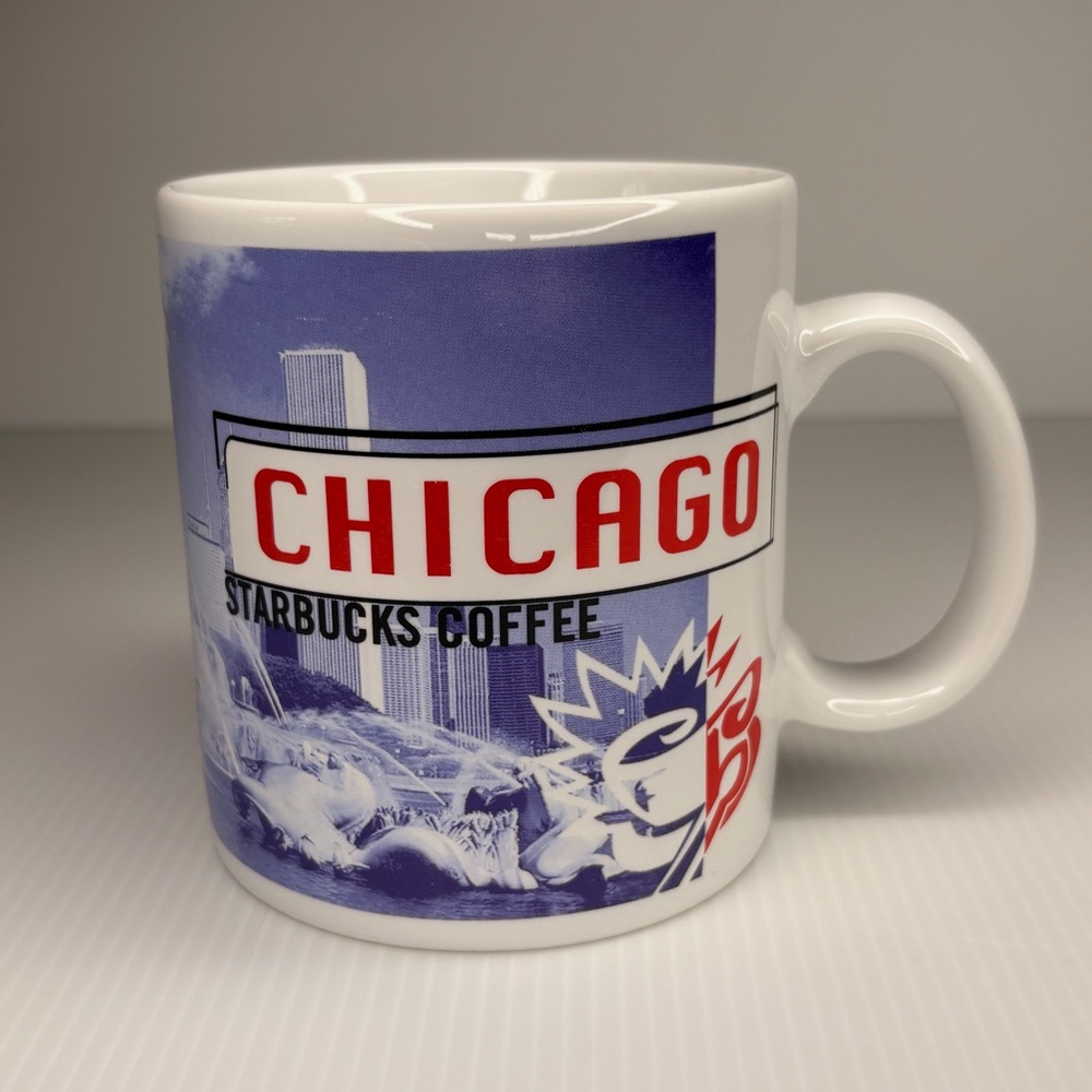 Vintage Starbucks Coffee Mug Chicago Cup 18 oz 1998 Y2K Classic Blue Red Ceramic